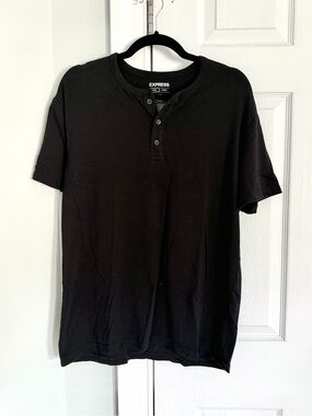 Express Black Short-Sleeve Button Top Shirt